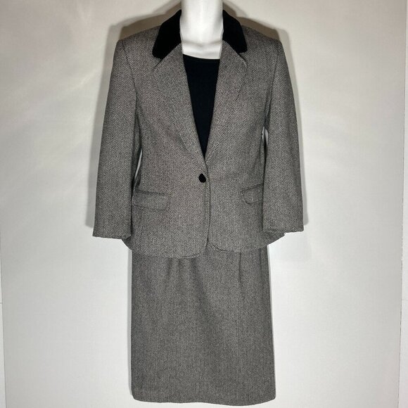 Russ Vintage SZ 12 Black herringbone 2 pc.suit office interview timeless 80's - Picture 1 of 15